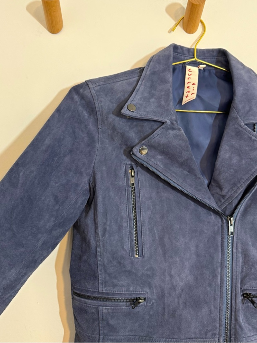 Anthropologie Current Air Sinclaire Blue Suede Leather Moto Jacket Size Medium - Picture 6 of 10